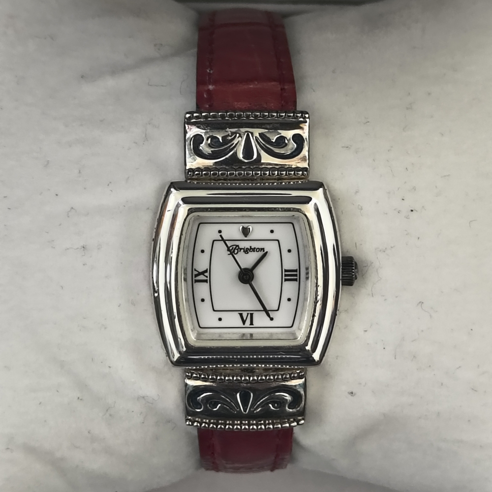 Brighton 925 Waterford Red & Black Reversible Leather Band Watch